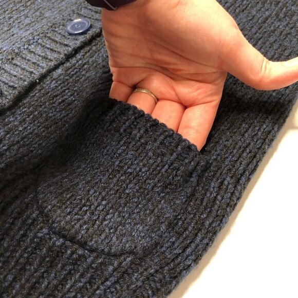Joe FRESH Deep Navy Chunky Knit Pocket Long Buttonup Grampa Cardigan Sweater - Picture 7 of 14
